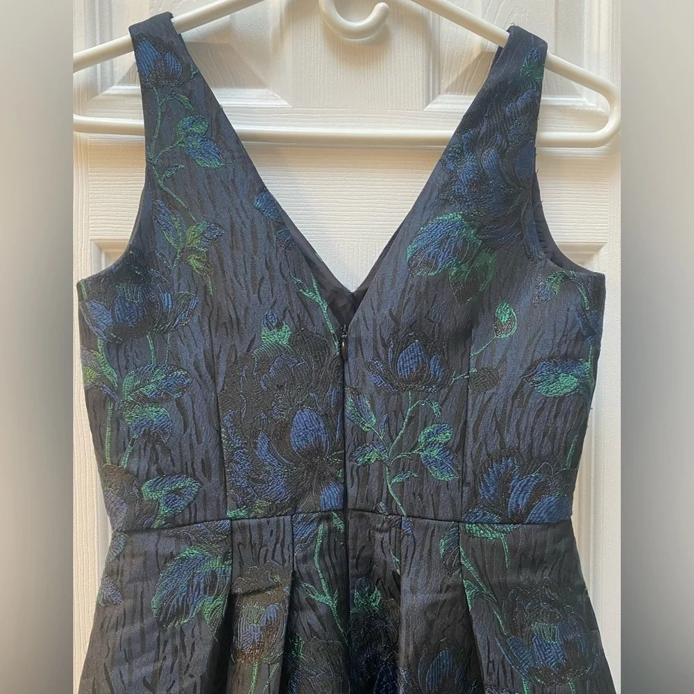 Elegant Dark Floral Jacquard High Low Dress - Picture 5 of 11